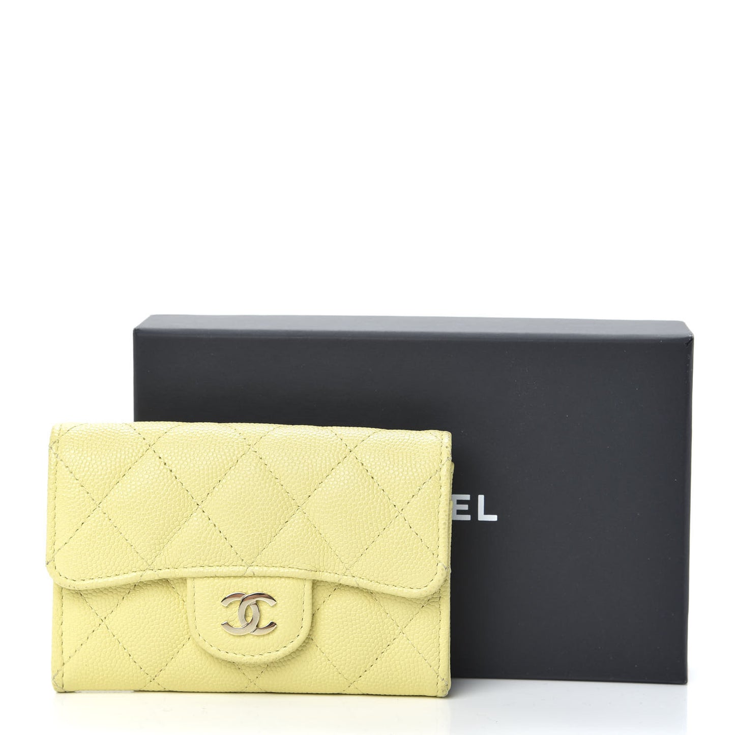 Caviar Quilted Flap Card Holder Wallet Yellow