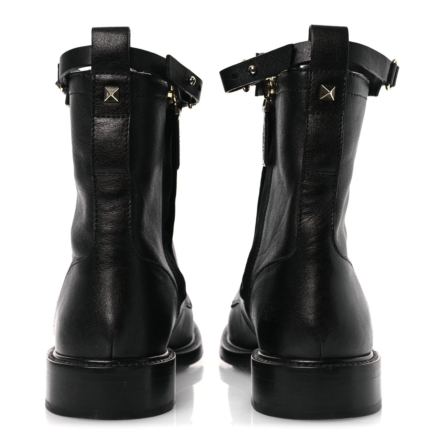 Valentino Garavani Calfskin Rockstud Combat Ankle Boots 37 Black
