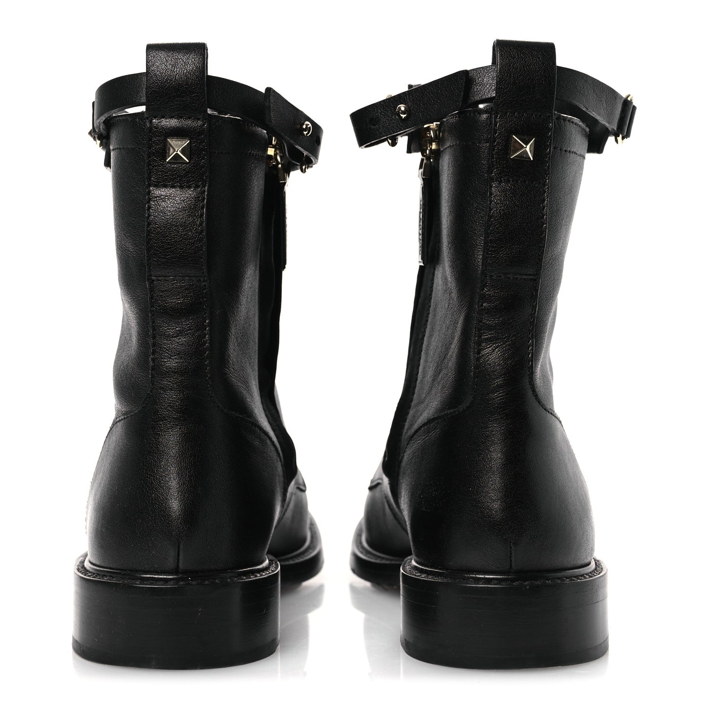 Calfskin Rockstud Combat Ankle Boots 37 Black