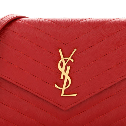 Saint Laurent Grain De Poudre Matelasse Chevron Monogram Envelope Chain Wallet  New Red 8 of 14