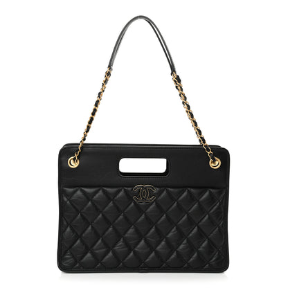 Chanel Aged Calfskin Quilted Graphic Catch Shopping Bag Black 1 of 11