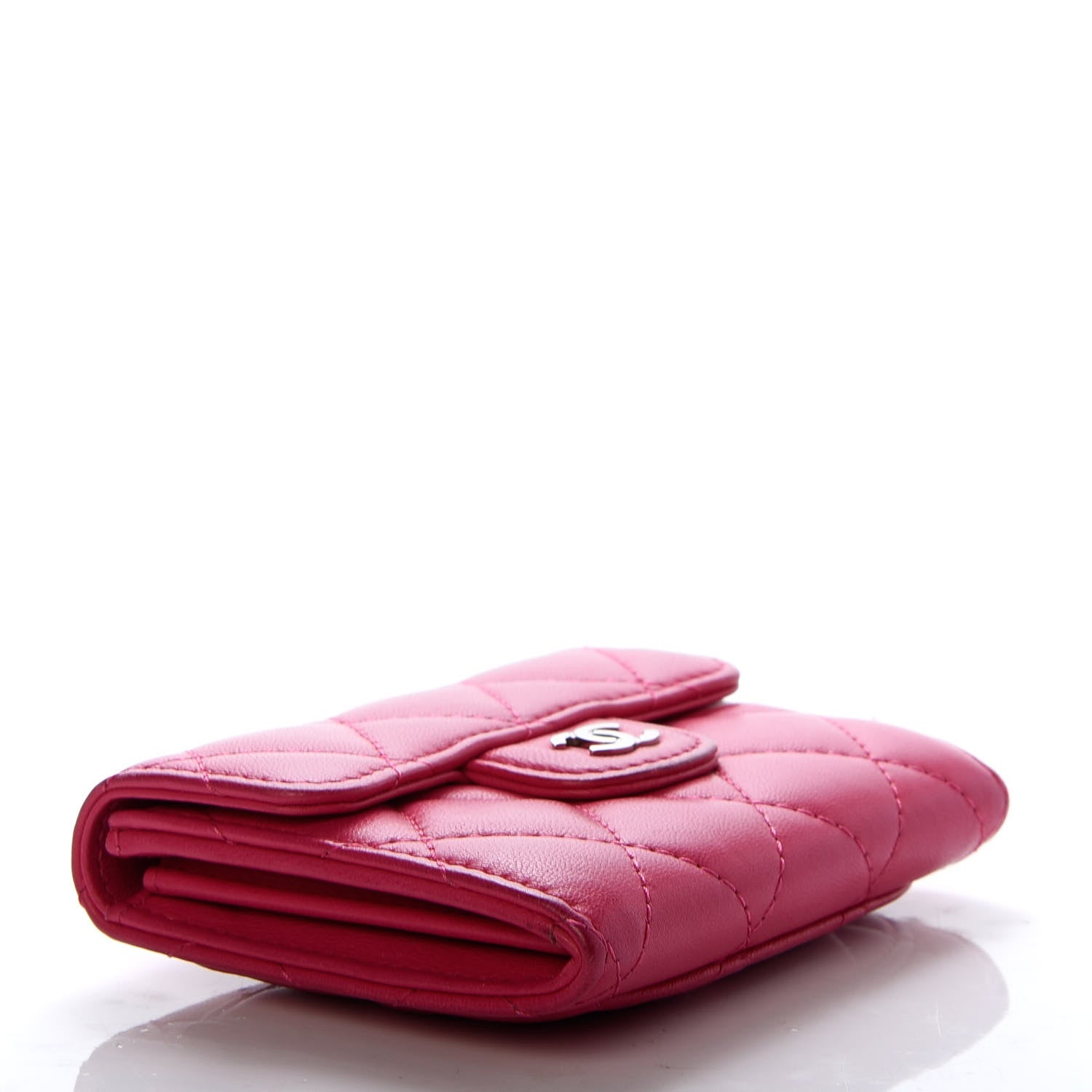 Chanel Lambskin Quilted Flap Card Holder Wallet Dark Pink 4 of 9