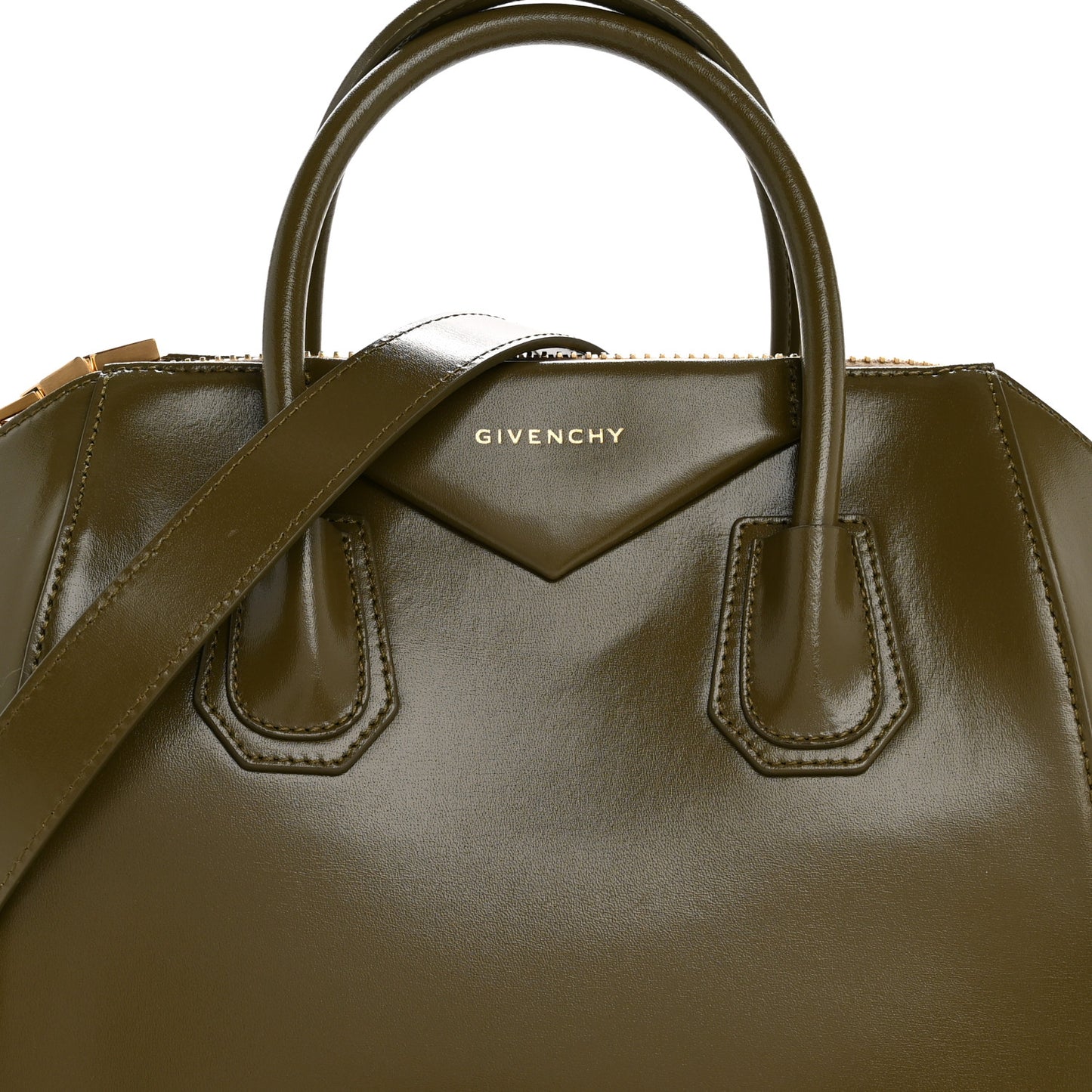Shiny Lord Calfskin Small Antigona Dark Khaki