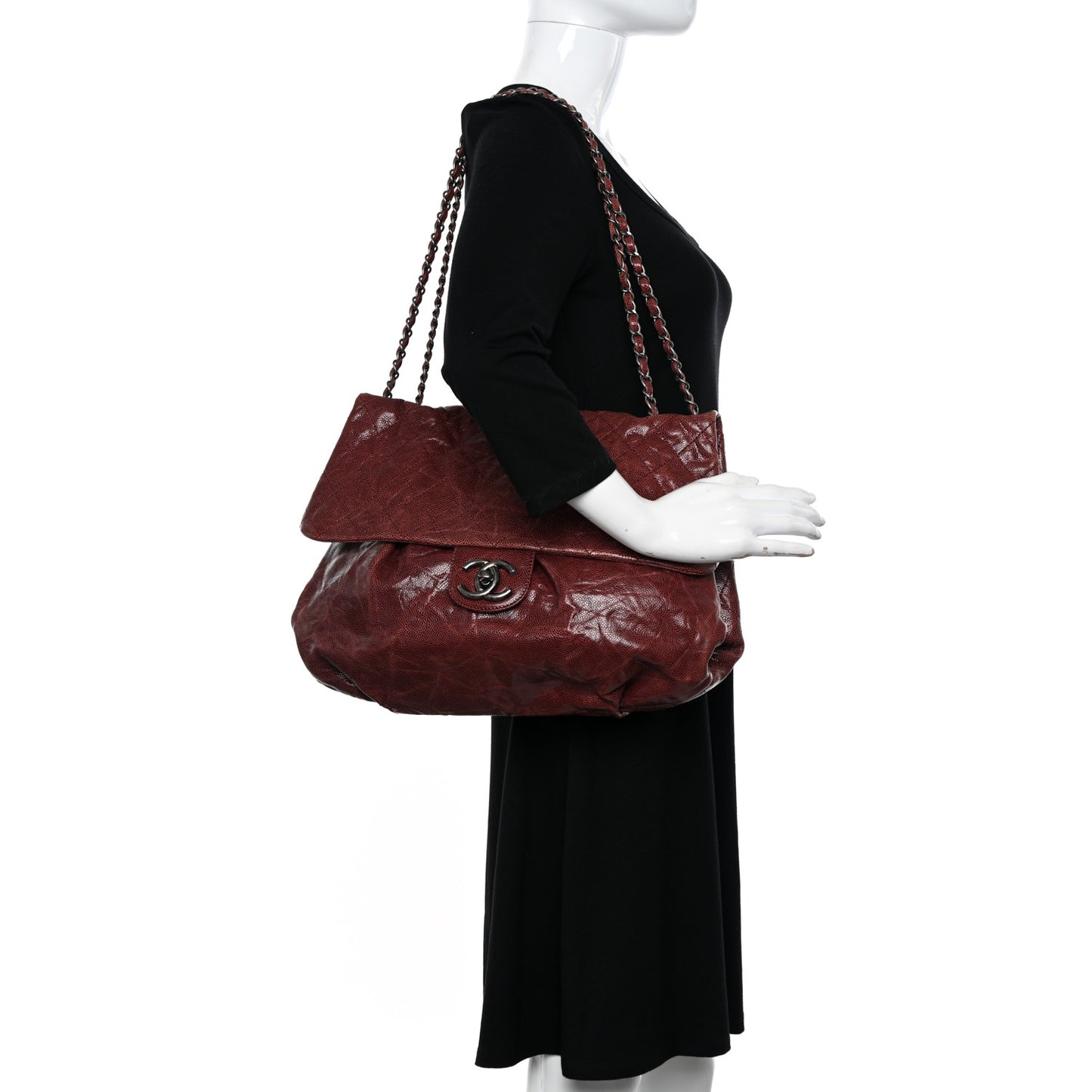 Grained Calfskin Quilted Maxi Elastic Flap Burgundy