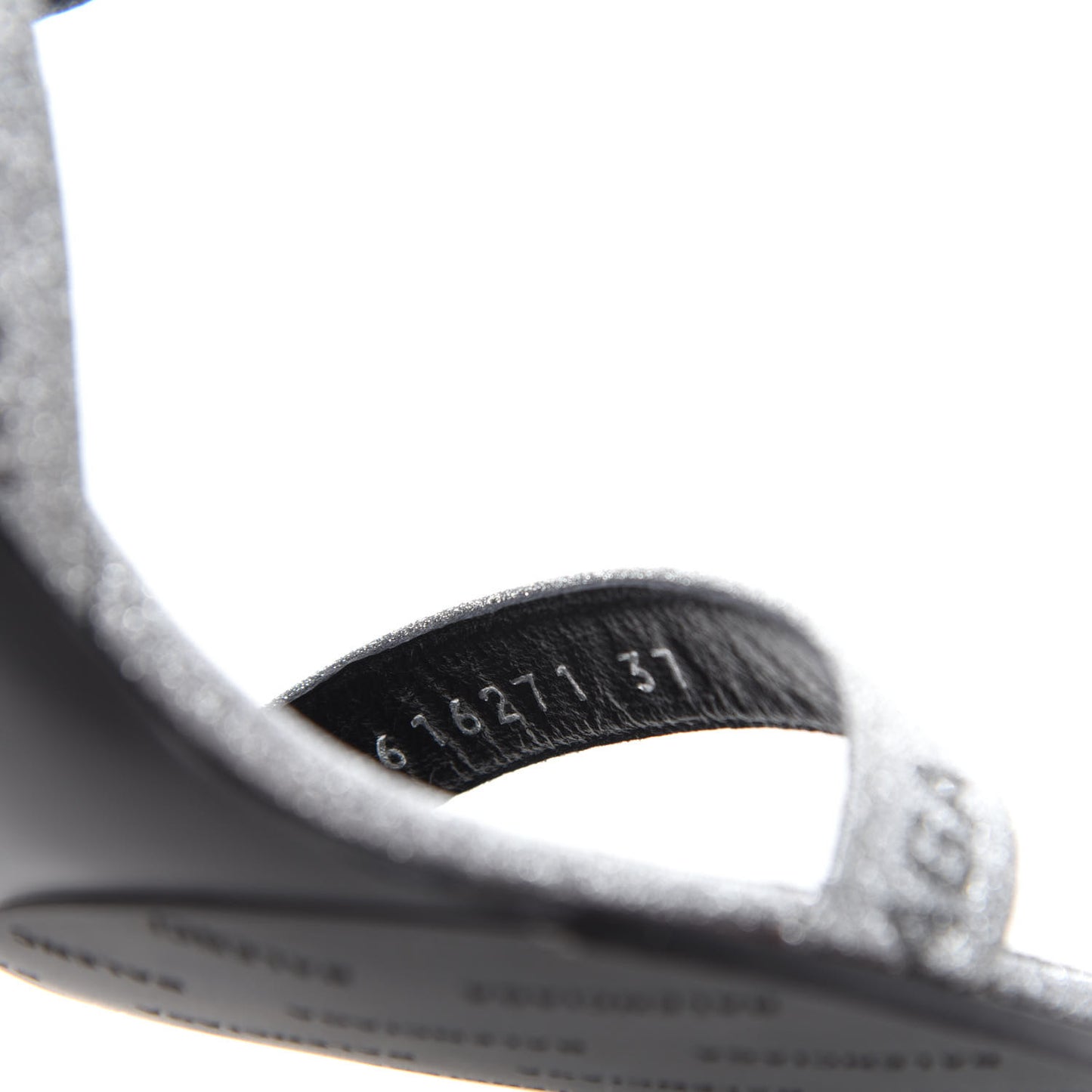 Glitter Allover Logo Ankle Strap Round Heel 80mm Sandals 37 Silver Black