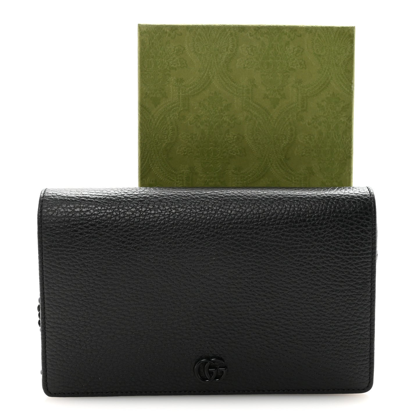 Dollar Calfskin Enamel Monochrome Mini GG Marmont Chain Wallet Black