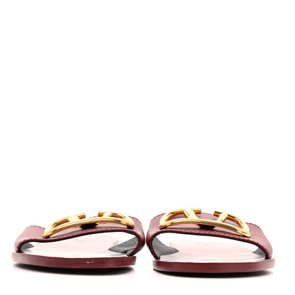 Valentino Garavani Grainy Cowhide Vlogo Flat Slide Sandals 40 Rubin 3 of 10