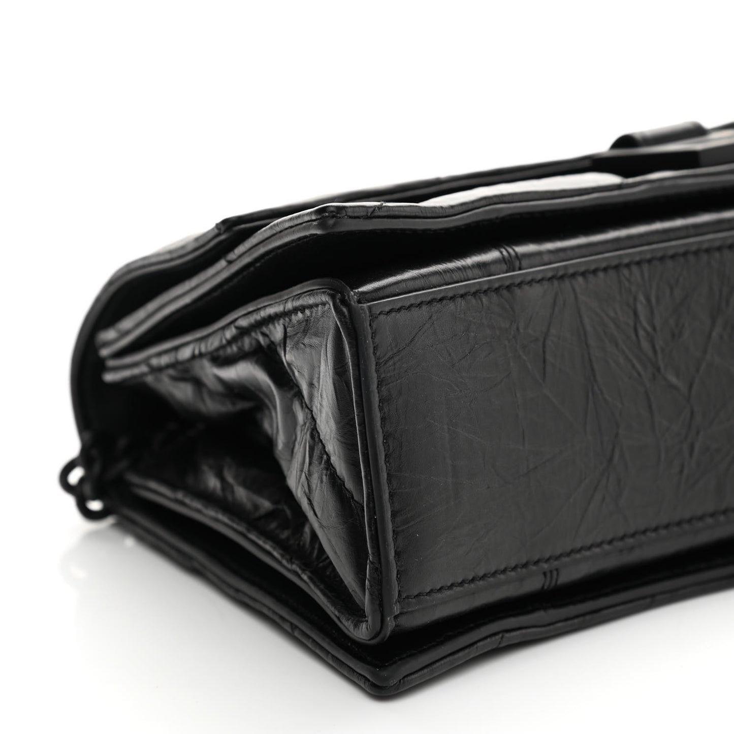 Crushed Calfskin Quilted Matte Black Hardware Small Crush Chain Bag Black