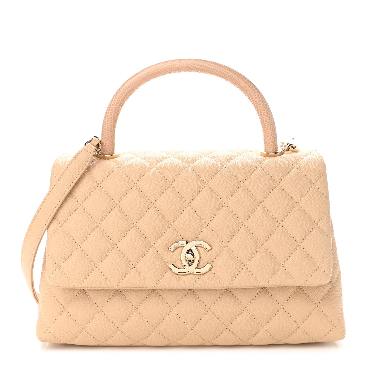Chanel Caviar Lizard Embossed Quilted Small Coco Handle Flap Beige 1 of 9