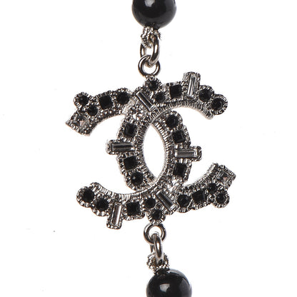 Chanel Baguette Crystal Beaded CC Long Necklace Black Silver 6 of 7
