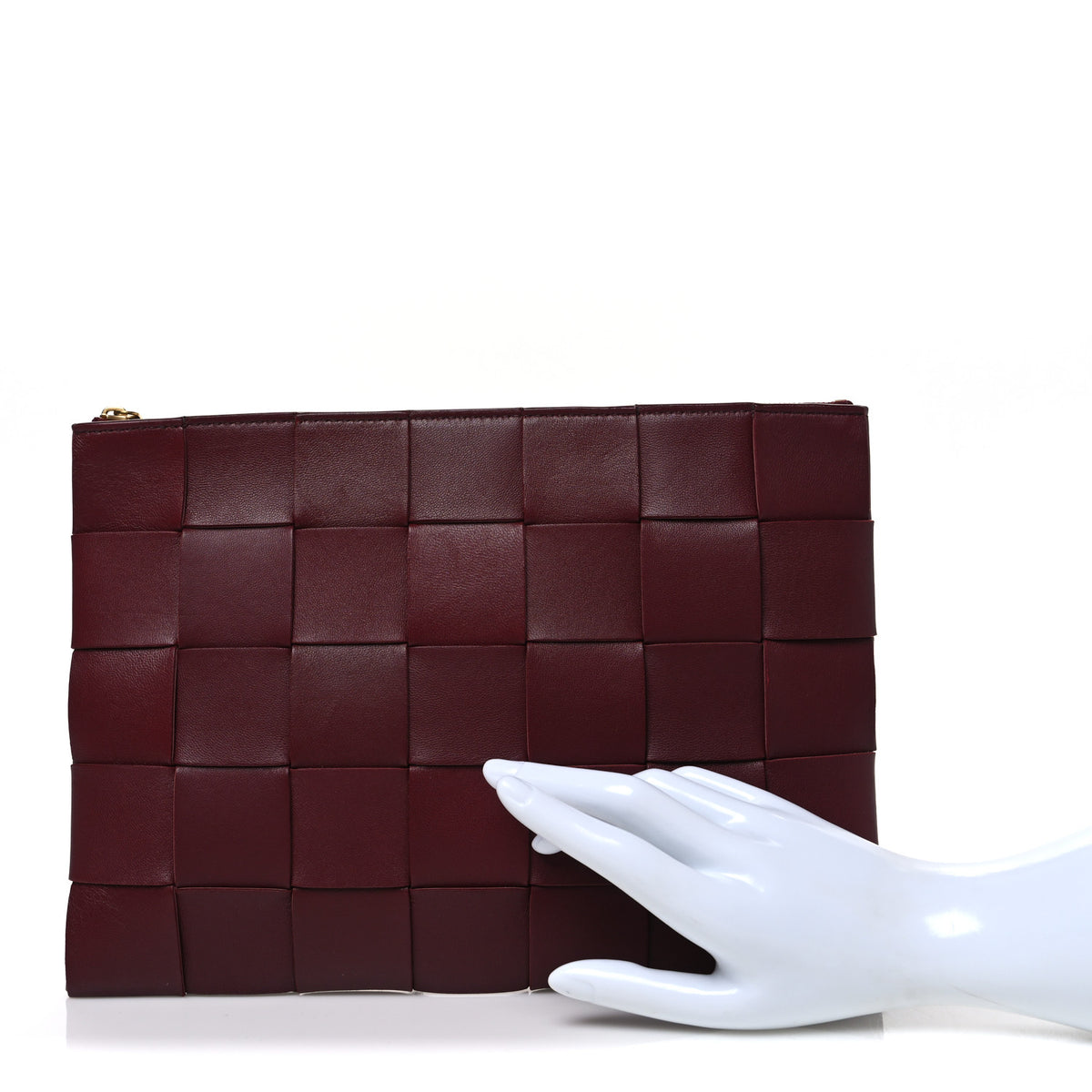 Bottega Veneta Nappa Maxi Intrecciato Cassette Flat Zip Medium Pouch Bordeaux 2 of 7
