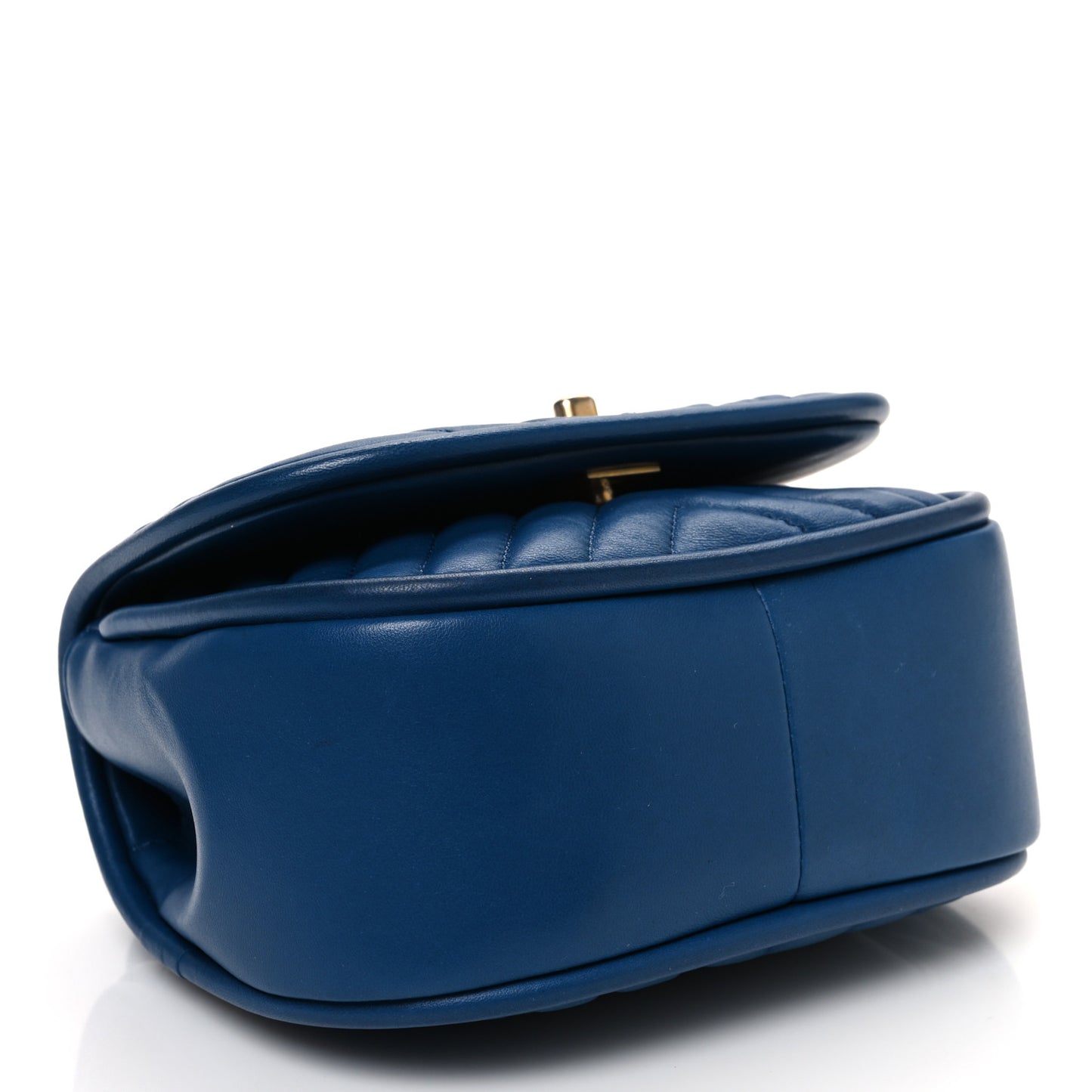 Lambskin Reverse Chevron Quilted Mini Round Top Handle Flap Blue