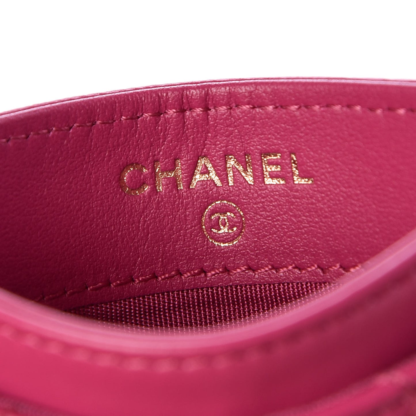 Lambskin Camellia Embossed Card Holder Fuchsia