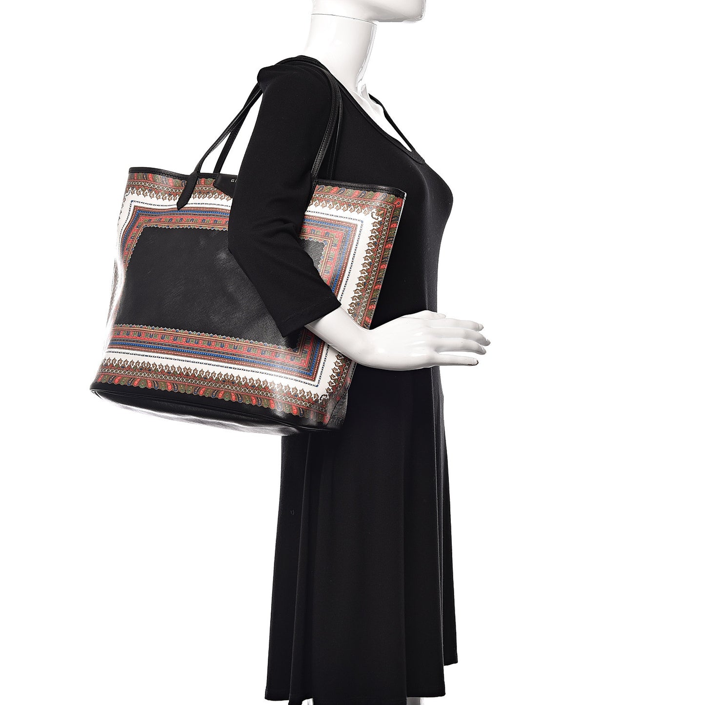 Textured Coated Canvas Medium Scarf Print Antigona Tote Black
