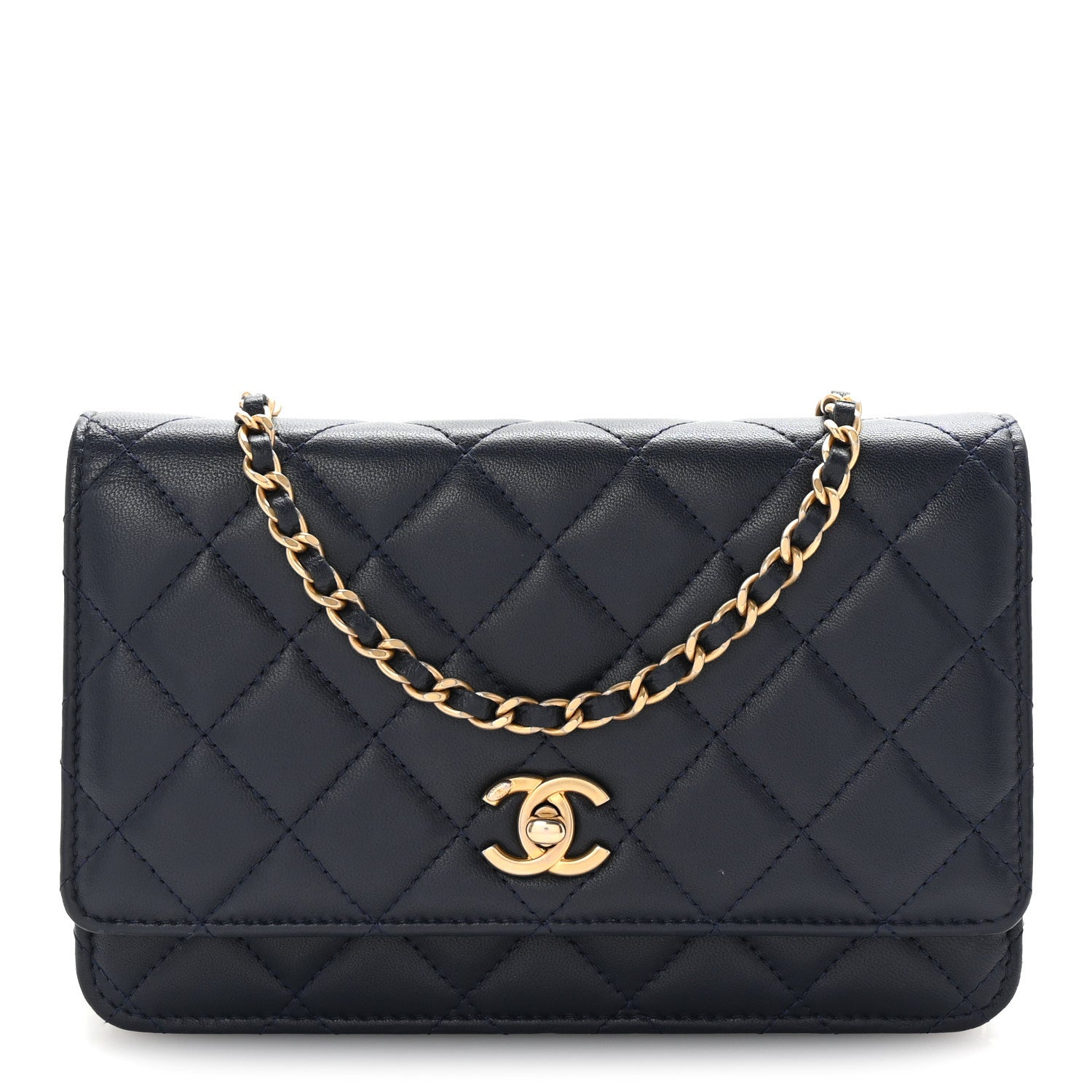 Chanel Lambskin Quilted Pearl Crush Wallet on Chain WOC Navy 1 of 11
