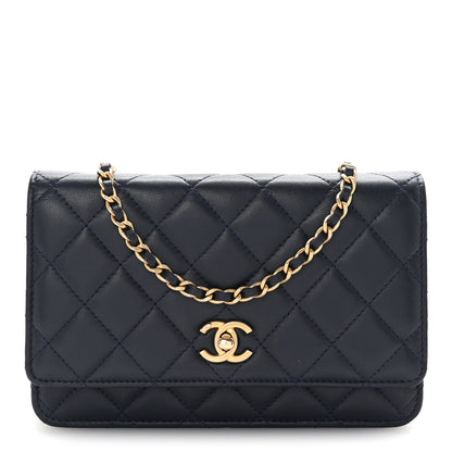 Chanel Lambskin Quilted Pearl Crush Wallet on Chain WOC Navy 1 of 11