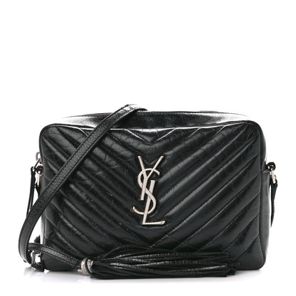Saint Laurent Cracked Shiny Calfskin Matelasse Monogram Lou Camera Bag Black 1 of 13