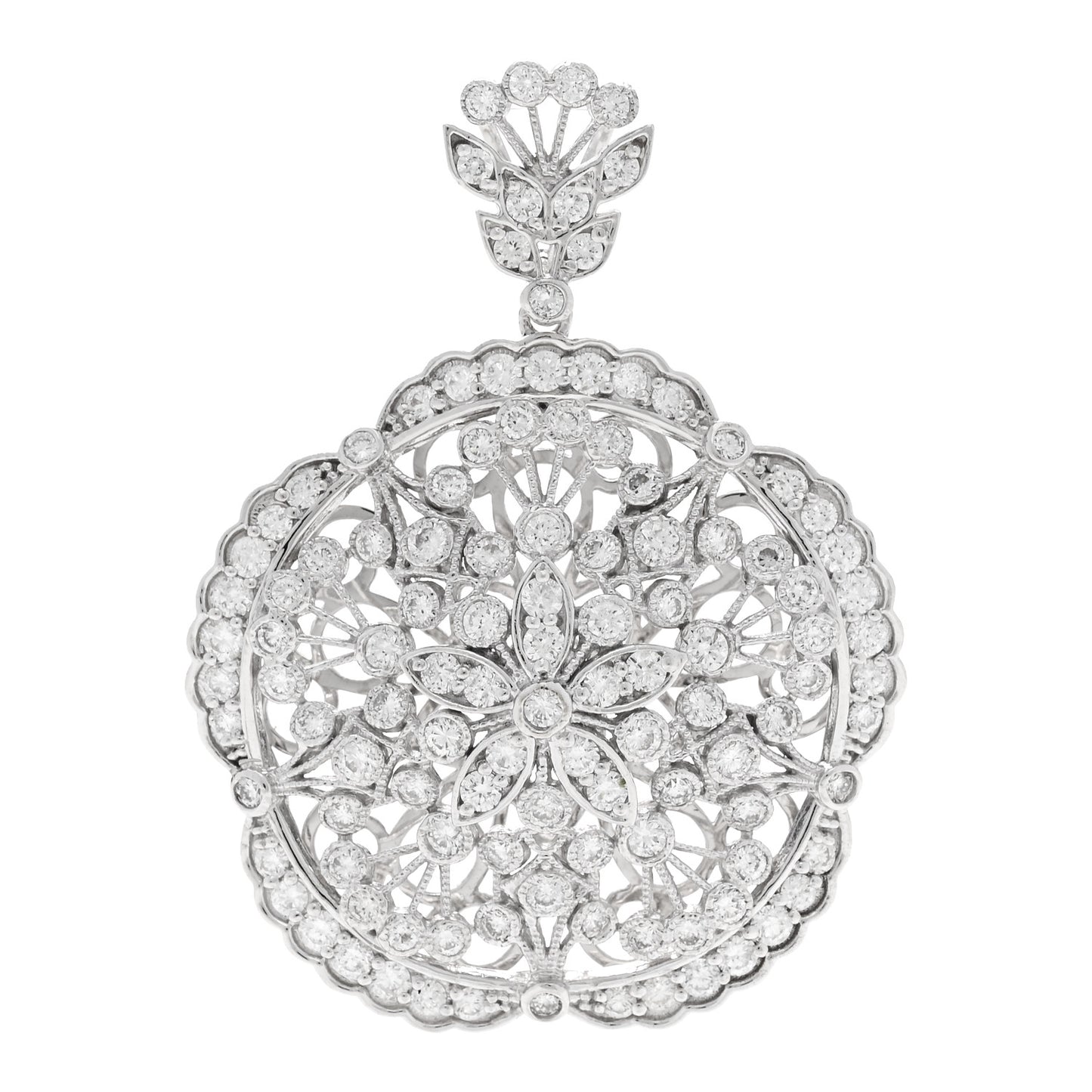14K White Gold Diamond 3.15ctw Flower Pendant