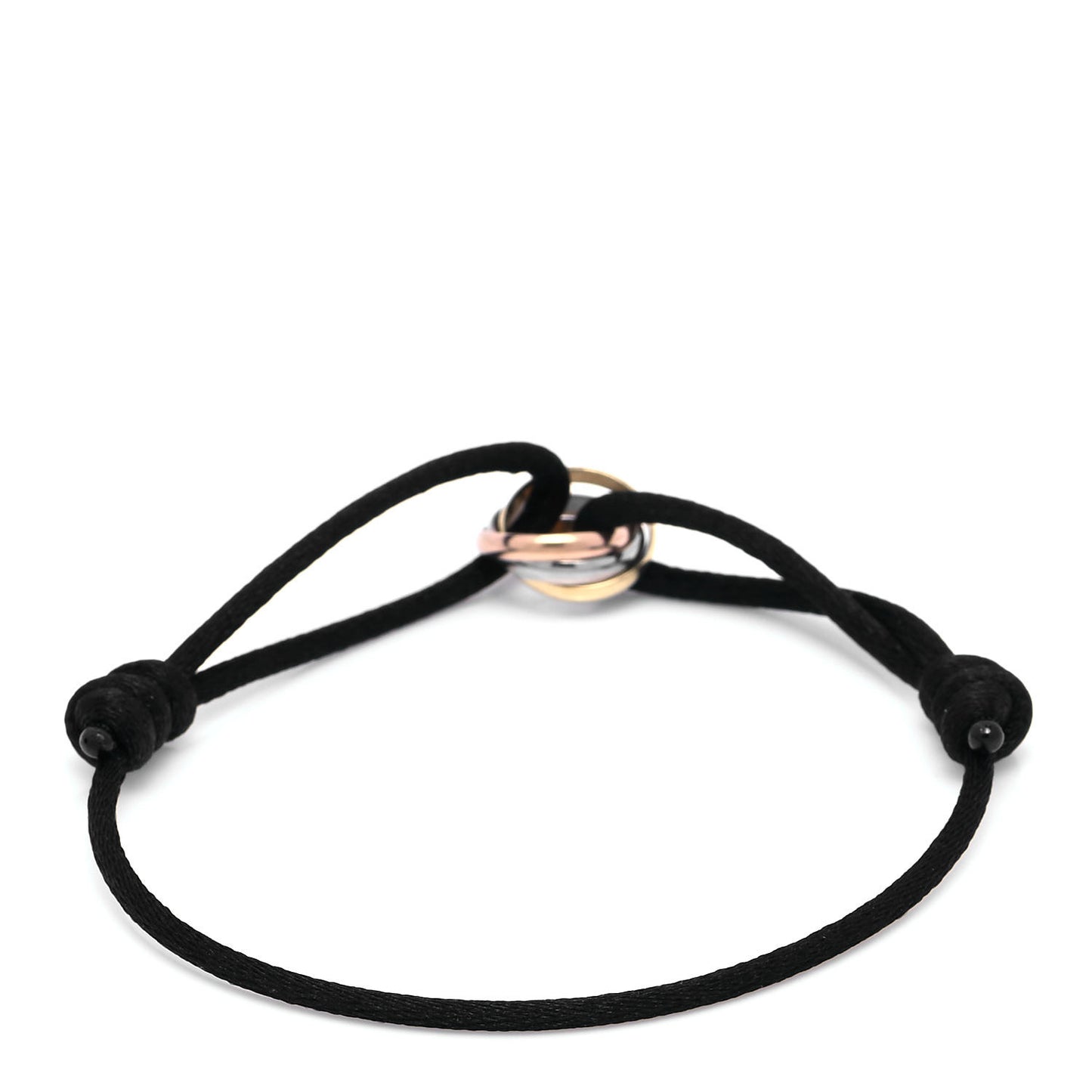 18K Pink Yellow White Gold Trinity Adjustable Cord Bracelet Black