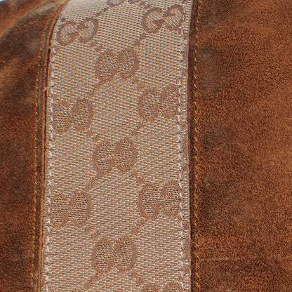 Gucci Suede Monogram Drawstring Shoulder Bag Brown 12 of 14