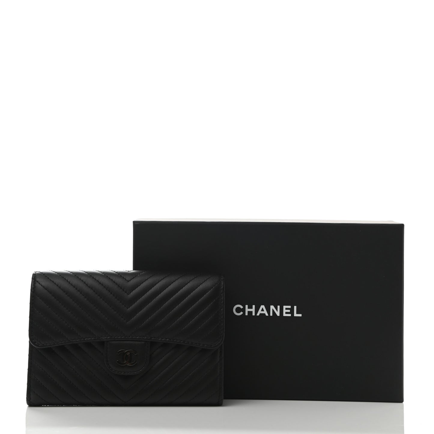 Lambskin Chevron Quilted Flap Wallet So Black