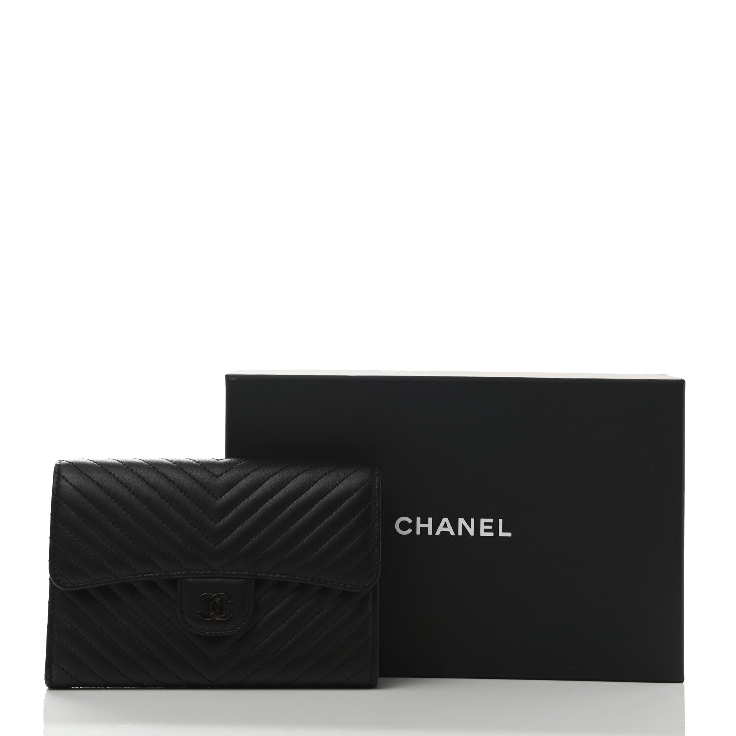 Chanel Lambskin Chevron Quilted Flap Wallet So Black 9 of 9