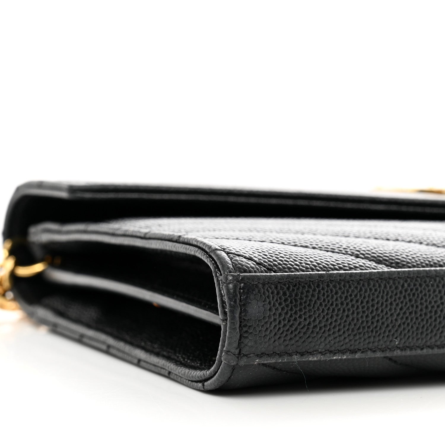 Saint Laurent Grain De Poudre Matelasse Chevron Monogram Chain Wallet Black 7 of 9