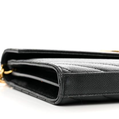 Saint Laurent Grain De Poudre Matelasse Chevron Monogram Chain Wallet Black 7 of 9