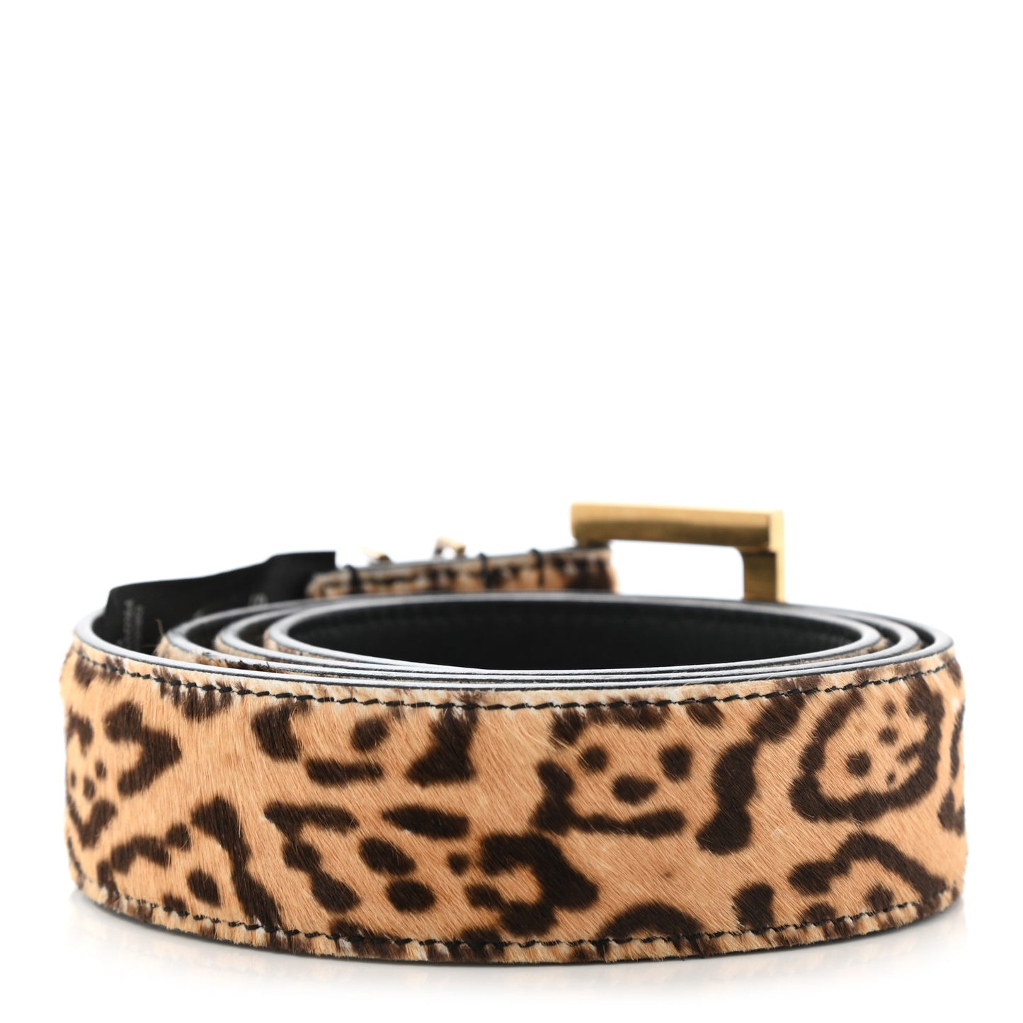 Calf Hair Leopard Print Monogram Square Buckle Belt 85 34 Brown