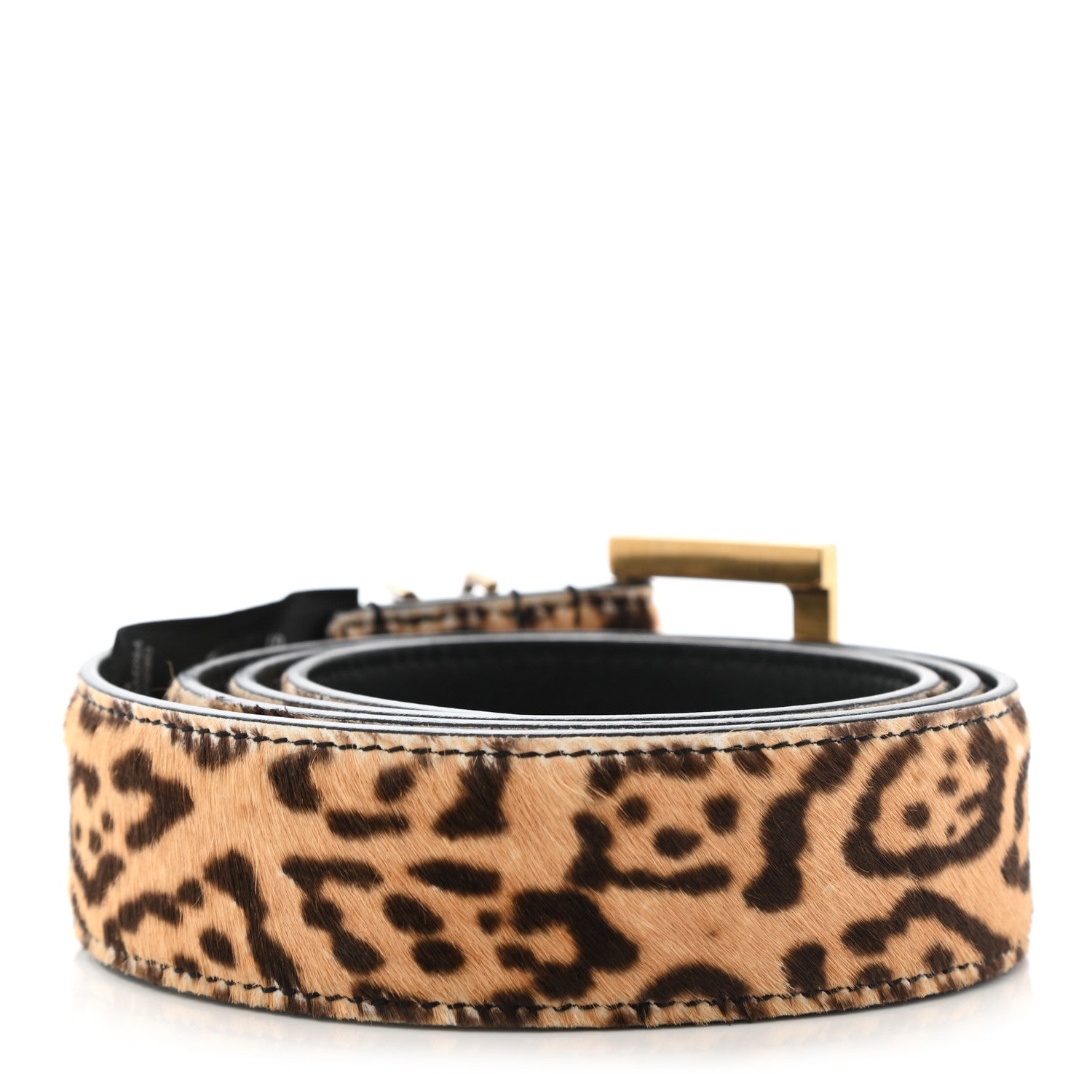 Saint Laurent Calf Hair Leopard Print Monogram Square Buckle Belt 85 34 Brown 2 of 7