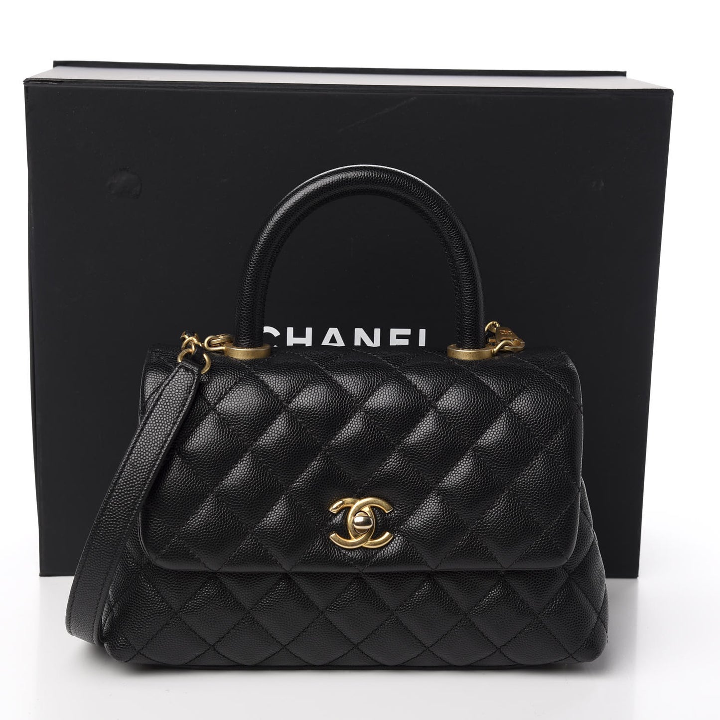 Caviar Quilted Mini Coco Handle Flap Black