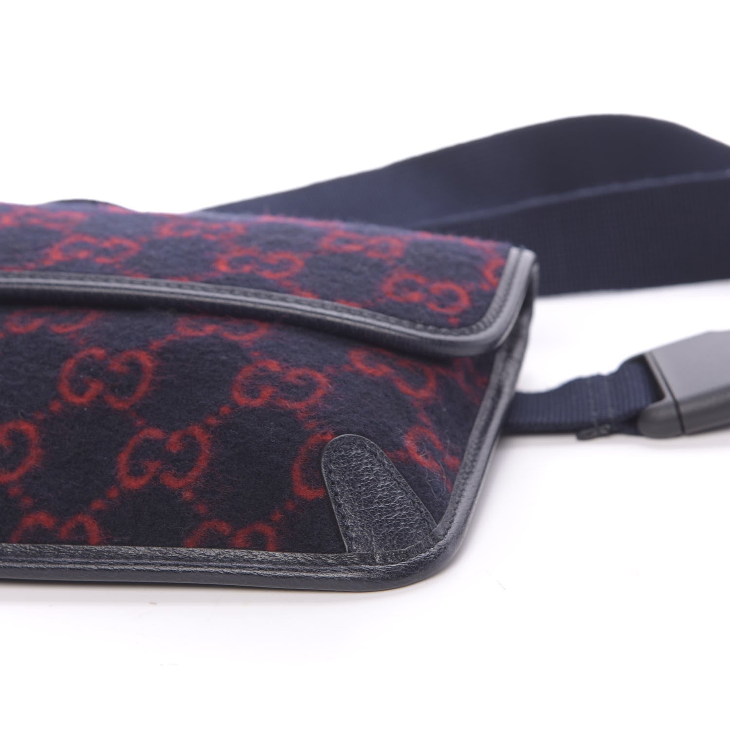 Gucci Covered Wool GG Monogram Slim Belt Bag Navy Red 9 of 12