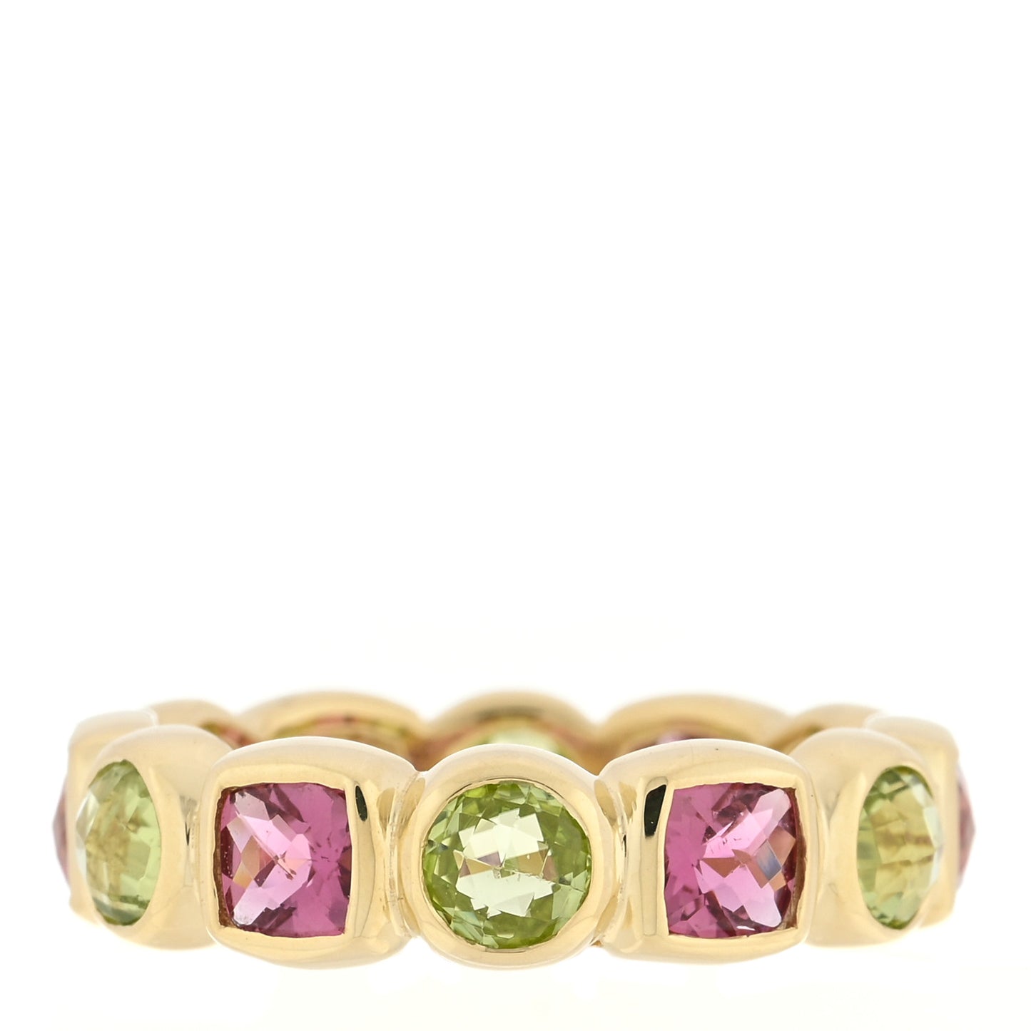 18K Yellow Gold Peridot Pink Tourmaline Chiclet Eternity Band Ring 53 6.5