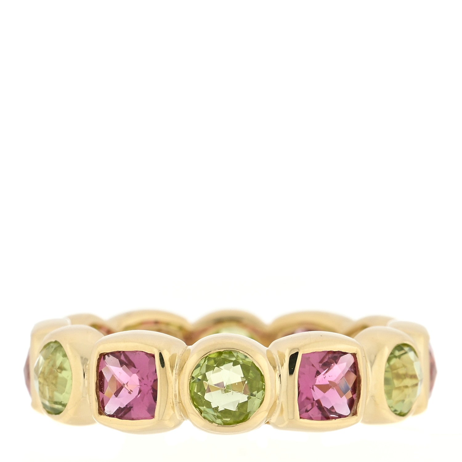 David Yurman 18K Yellow Gold Peridot Pink Tourmaline Chiclet Eternity Band Ring 53 6.5 3 of 4