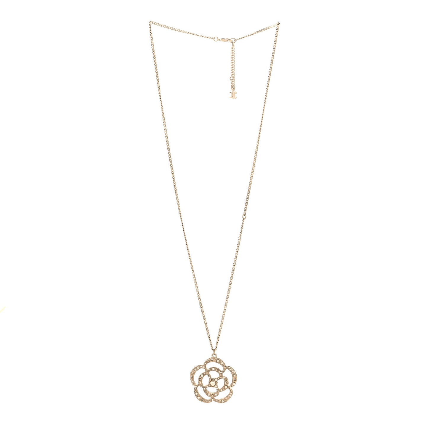 Pearl Crystal Large Camellia Pendant Necklace Light Gold