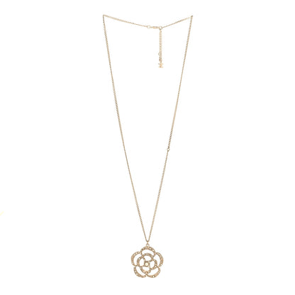 Chanel Pearl Crystal Large Camellia Pendant Necklace Light Gold 3 of 5