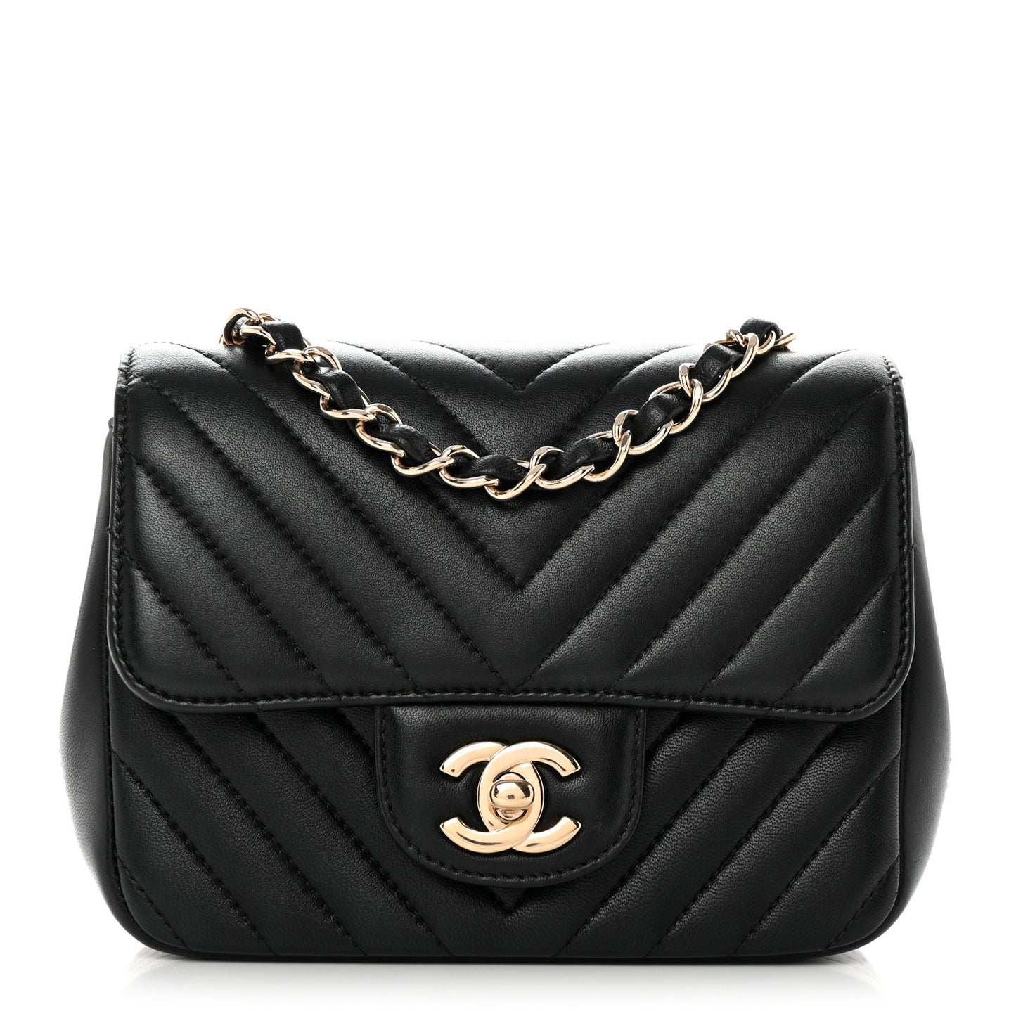 Lambskin Chevron Quilted Mini Square Flap Black