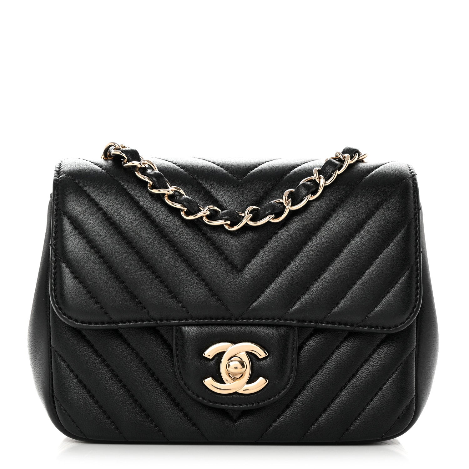 Chanel Lambskin Chevron Quilted Mini Square Flap Black 1 of 11