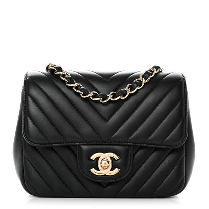Chanel Lambskin Chevron Quilted Mini Square Flap Black 1 of 11