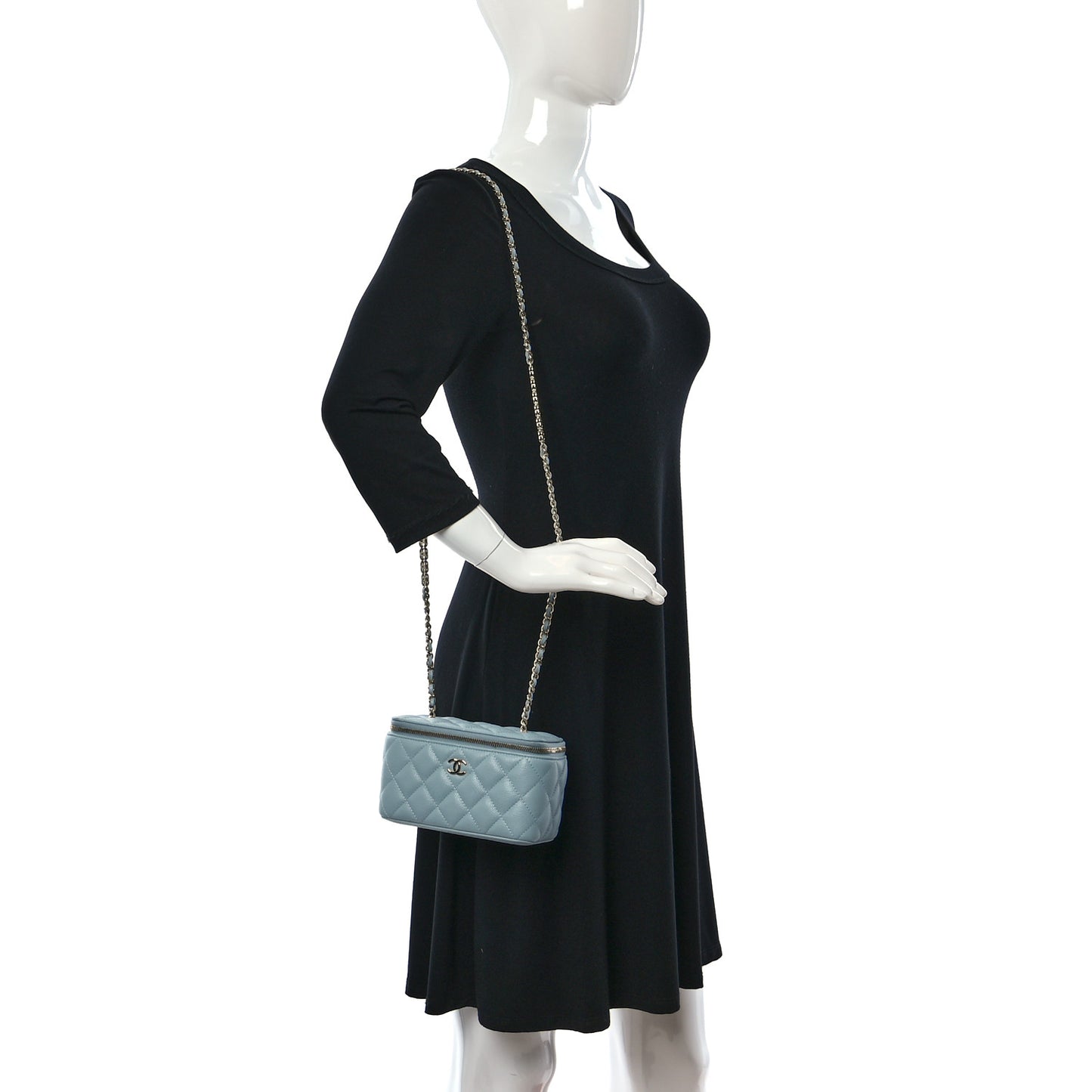 Caviar Quilted Small Tiny CC Vanity Case With Chain Light Blue