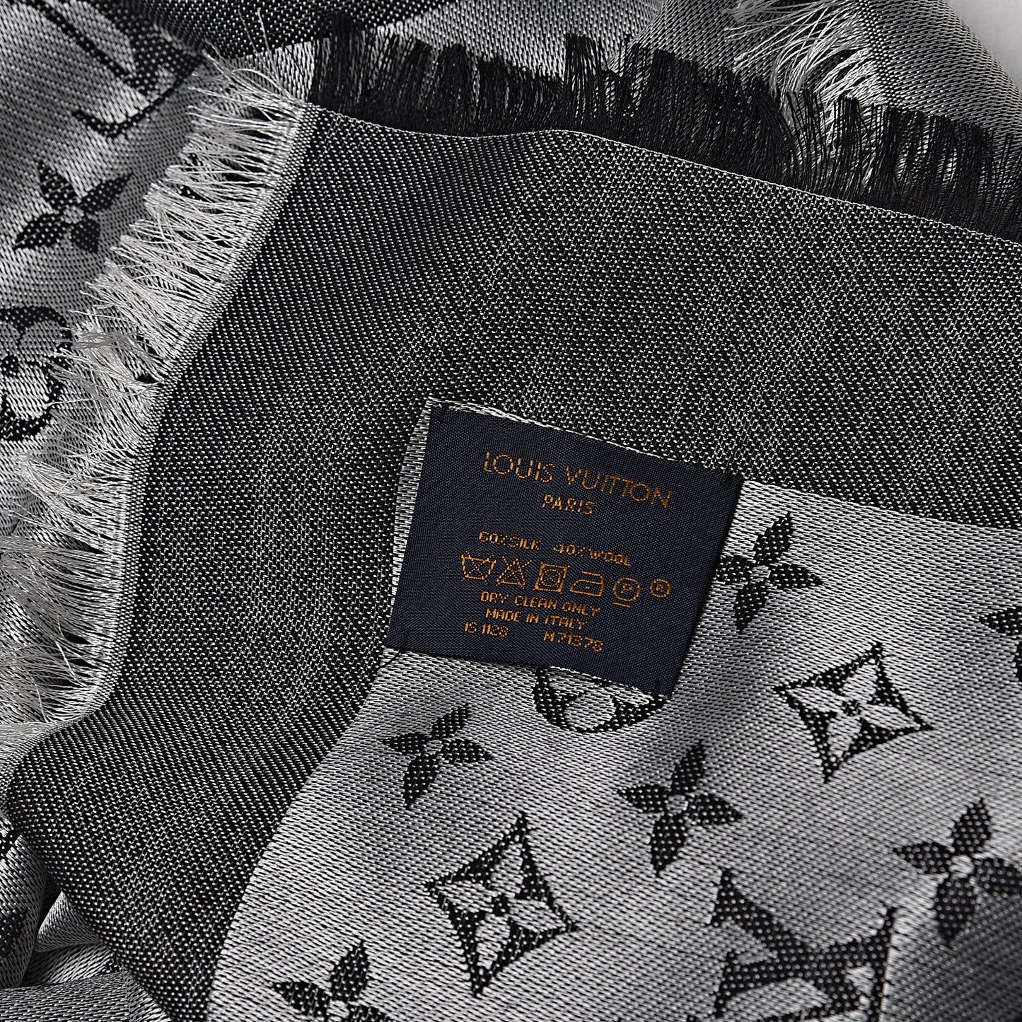 Wool Silk Monogram Denim Shawl Black