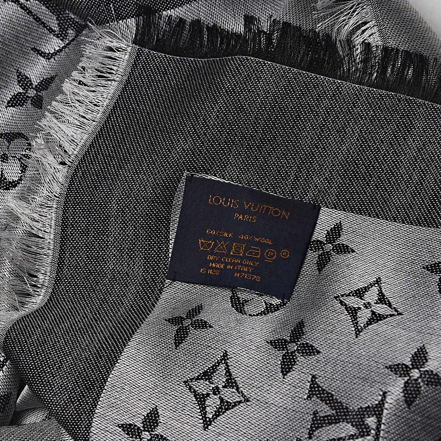 Louis Vuitton Wool Silk Monogram Denim Shawl Black 3 of 4