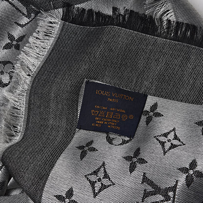 Louis Vuitton Wool Silk Monogram Denim Shawl Black 3 of 4