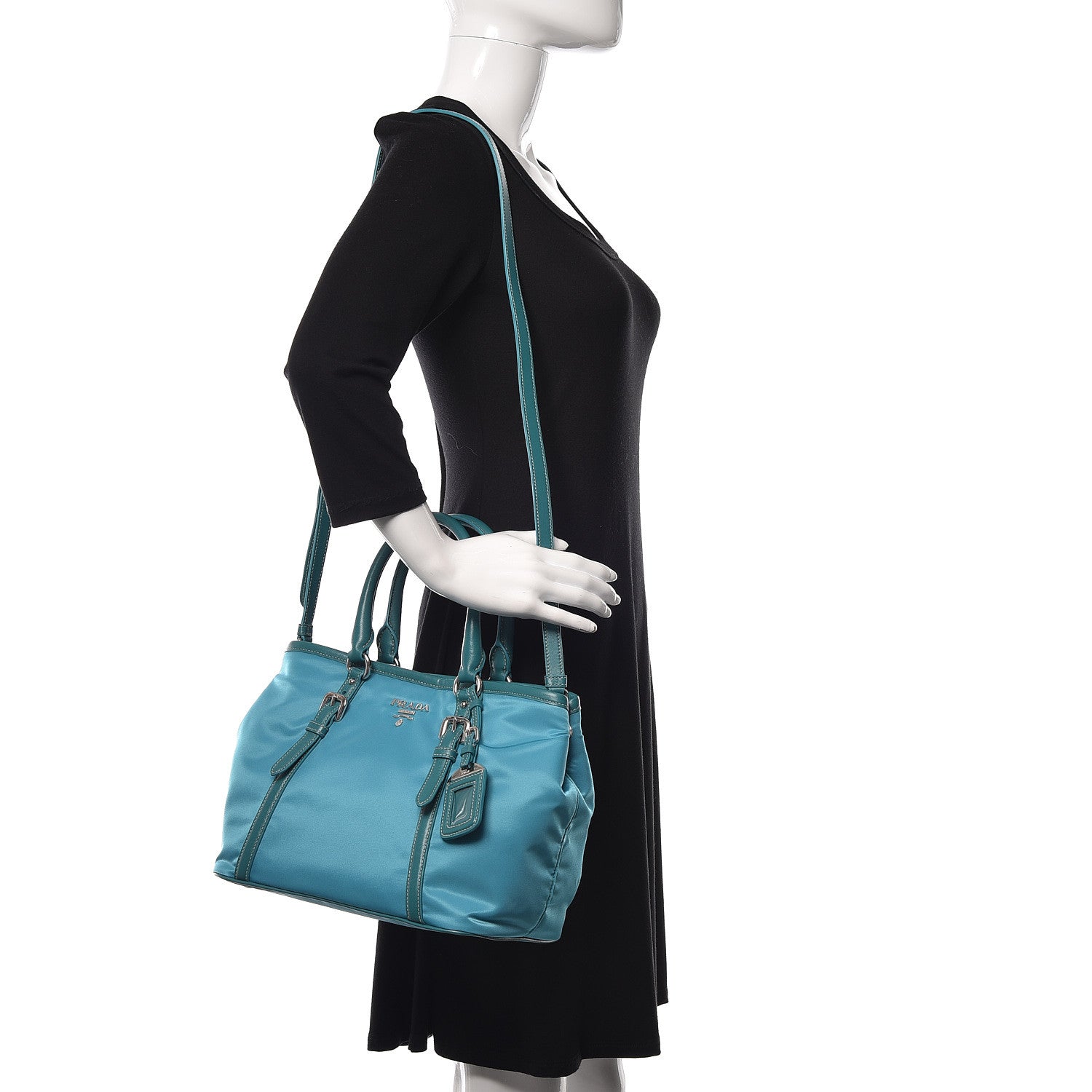 Prada Tessuto Nylon Soft Calf Tote Turchese 2 of 10