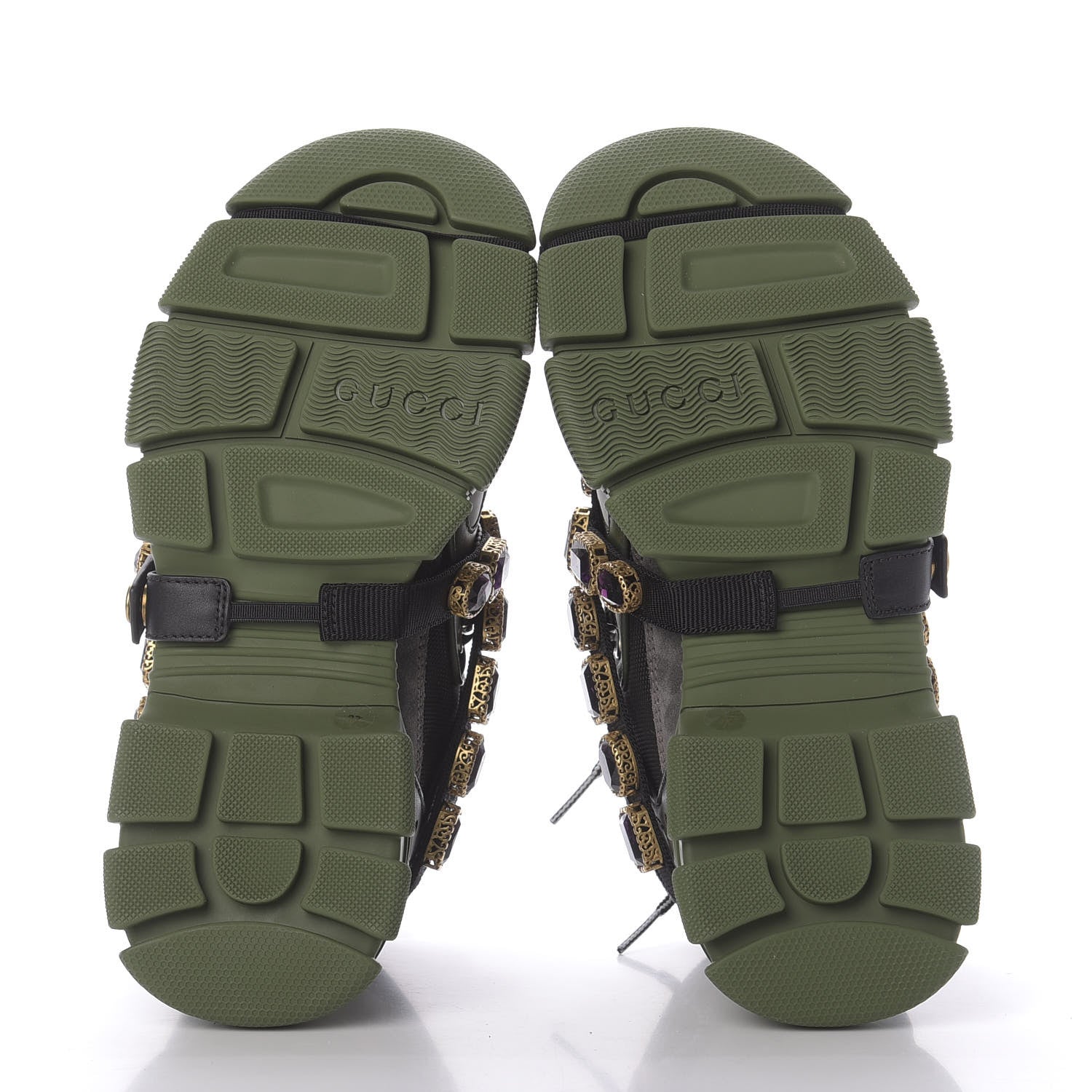 Gucci X SEGA Mesh Suede Calfskin Removable Crystals Flashtrek Sneakers 37 Loess Black Olive Green 5 of 8