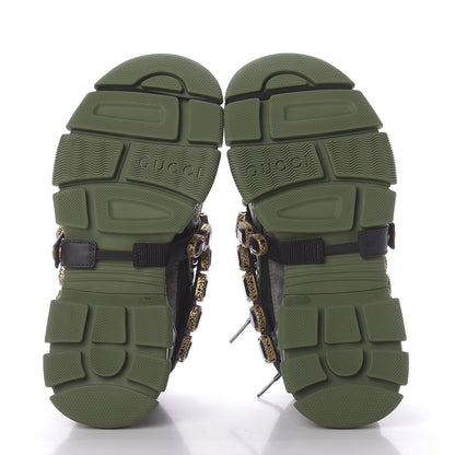 Gucci X SEGA Mesh Suede Calfskin Removable Crystals Flashtrek Sneakers 37 Loess Black Olive Green 5 of 8