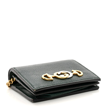 Gucci Grainy Calfskin Zumi Chain Card Case Wallet Vintage Green 4 of 11