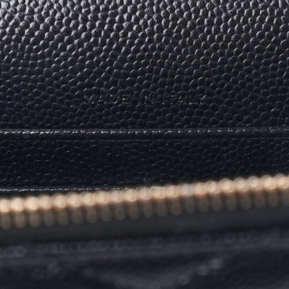 Saint Laurent Grain De Poudre Matelasse Chevron Monogram Envelope Chain Wallet Black 6 of 8