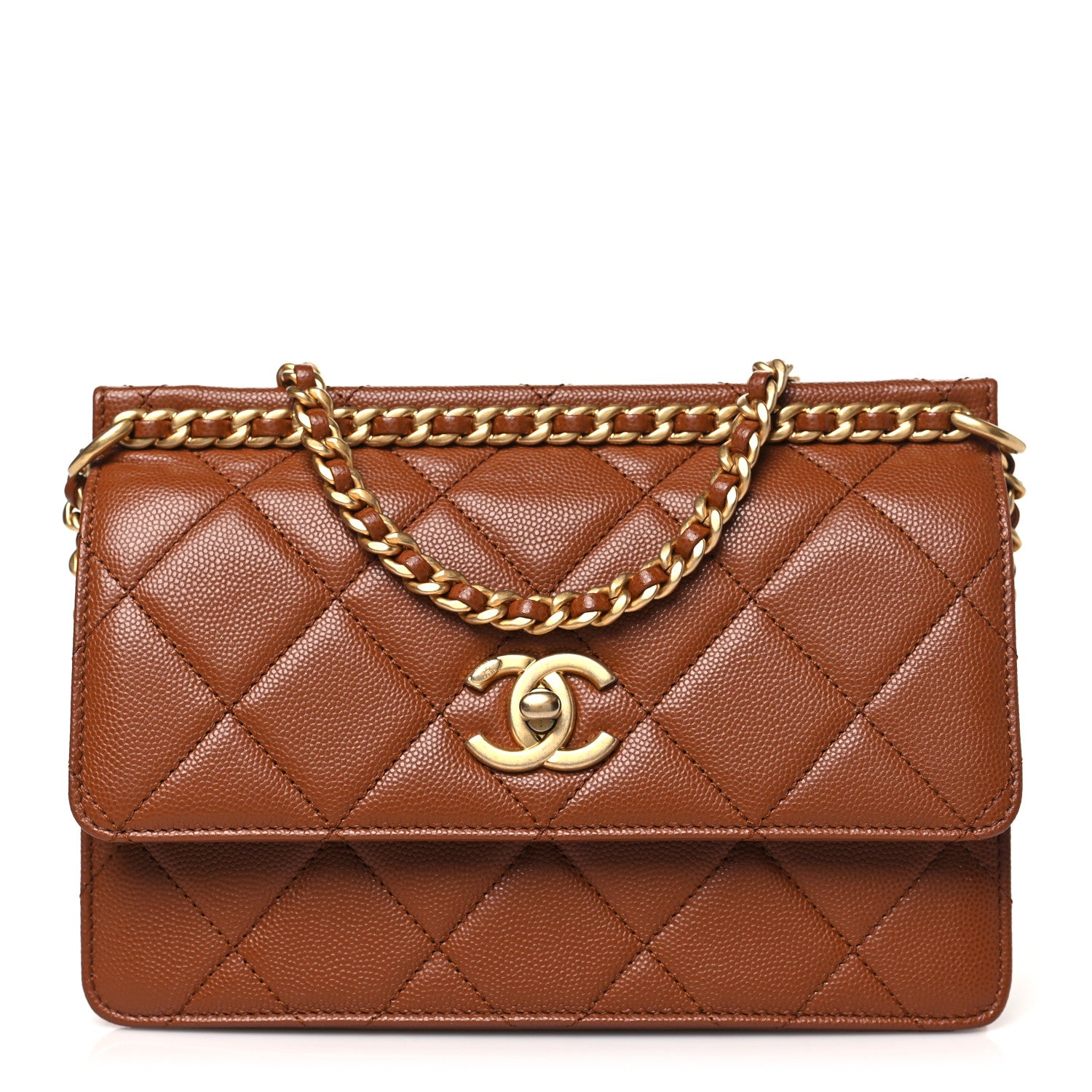 Chanel Caviar Quilted Small Chain Frame Flap Light Brown 1 of 10