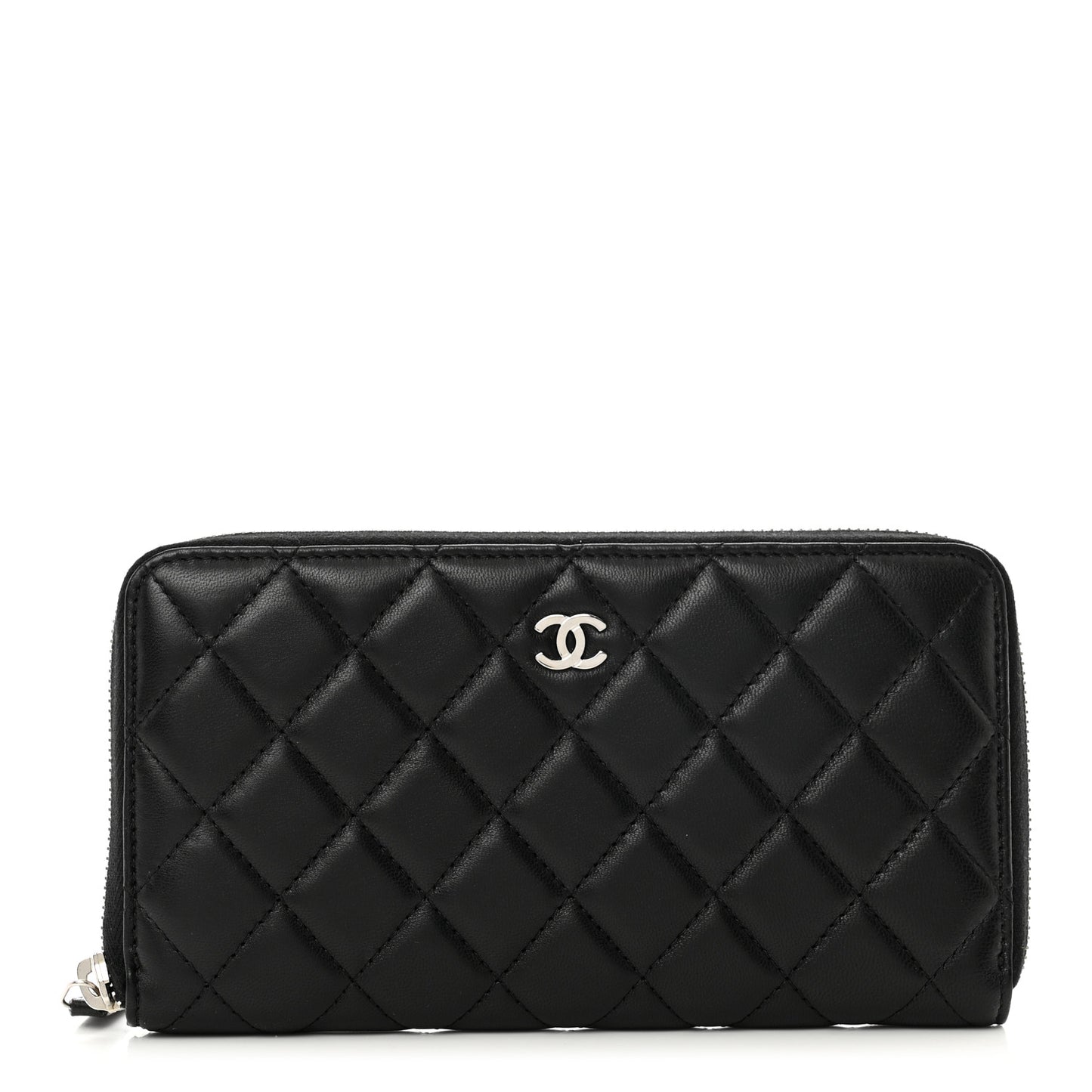 Lambskin Quilted Large Gusset Zip Around Wallet Black